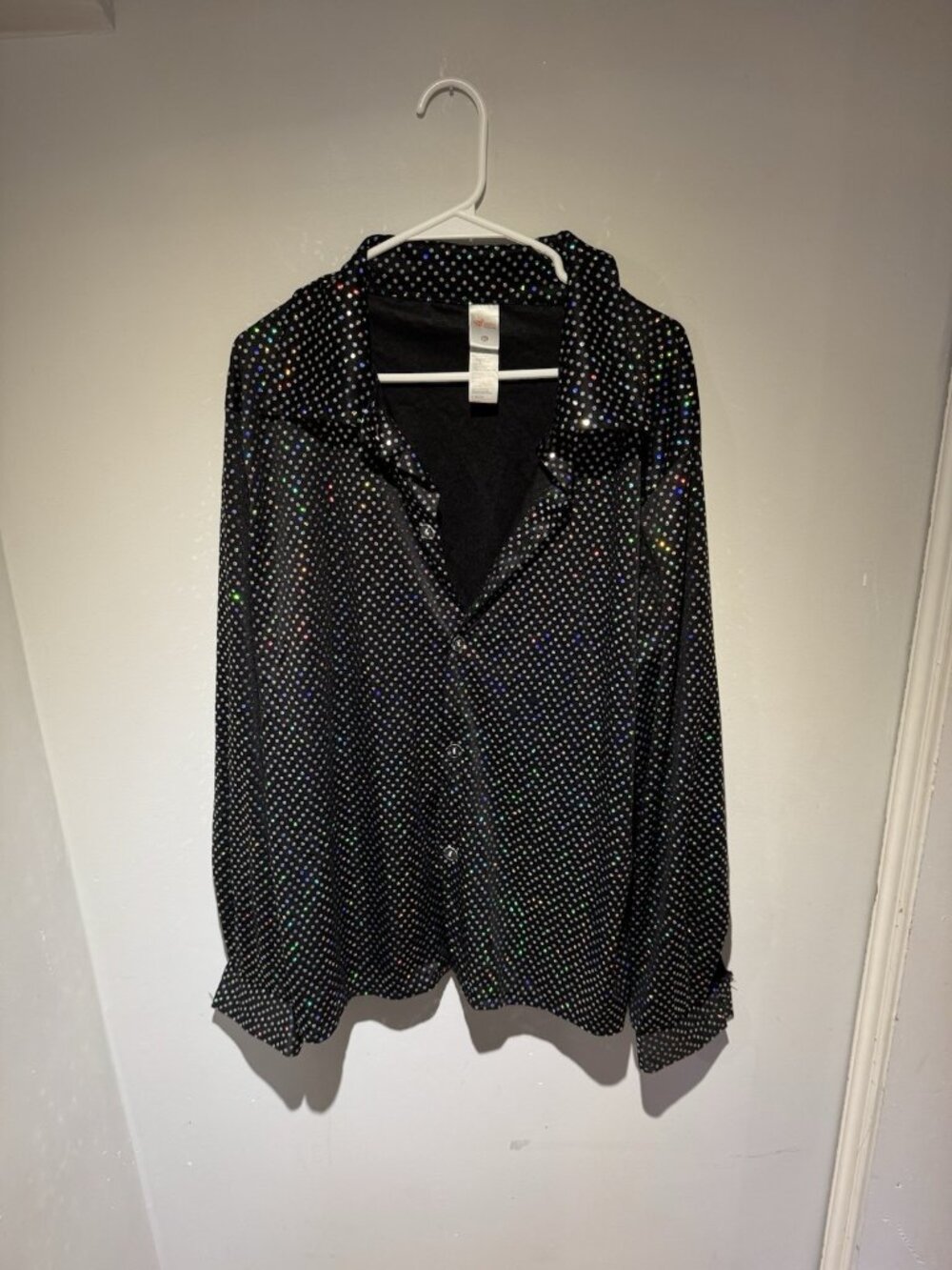 Silver & Black Disco Shirt Sequin 70s Retro Mens top Halloween Costume XL